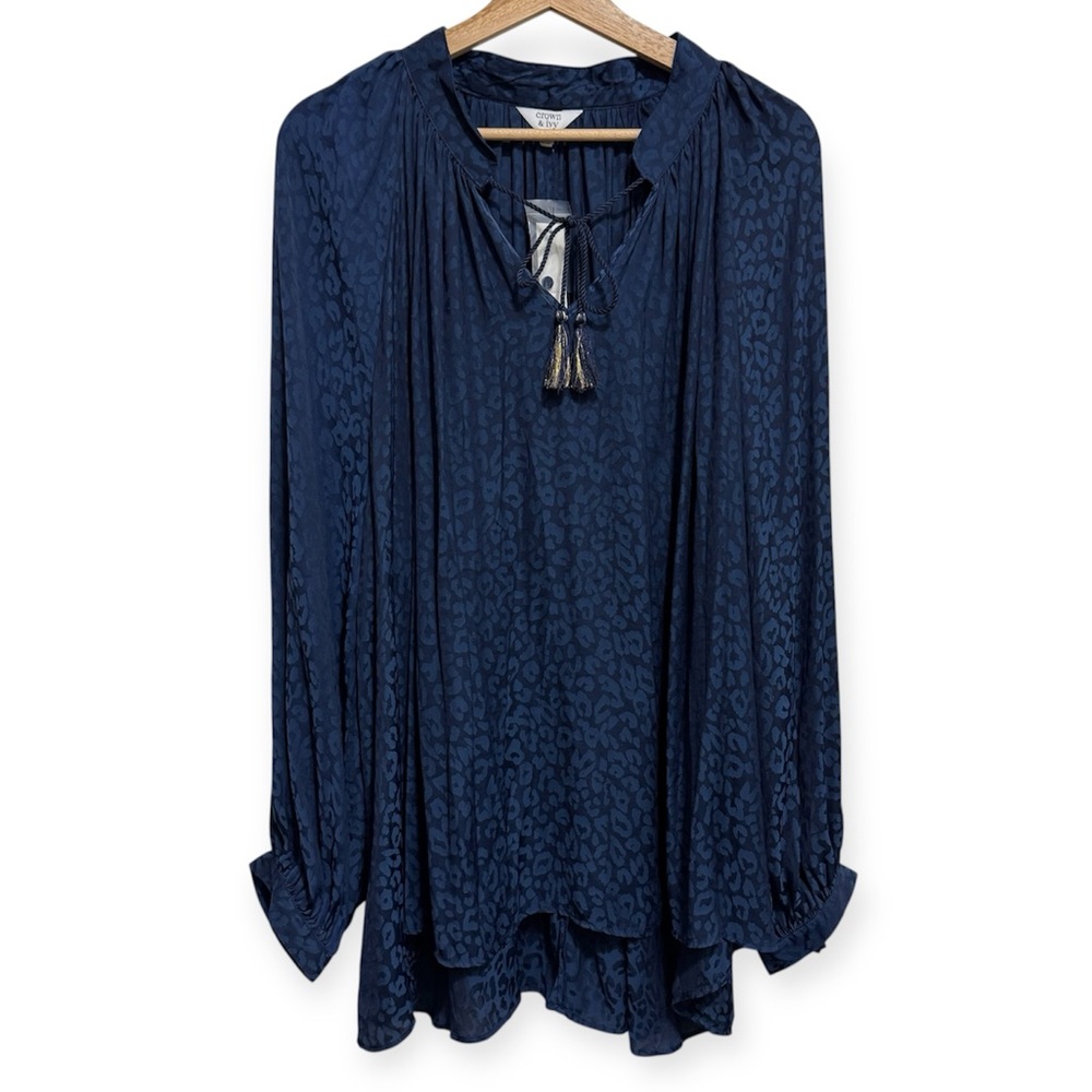 Crown & Ivy Leopard Print Satin Flowy Blouse Top